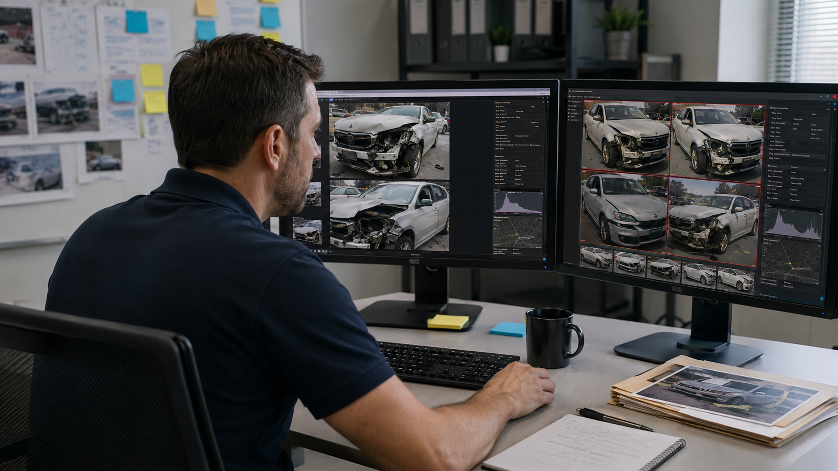 Investigator comparing original and AI generated accident evidence